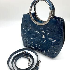 Patricia Nash Blue Leather Handbags Vintage Leather Shopper Womens Purse